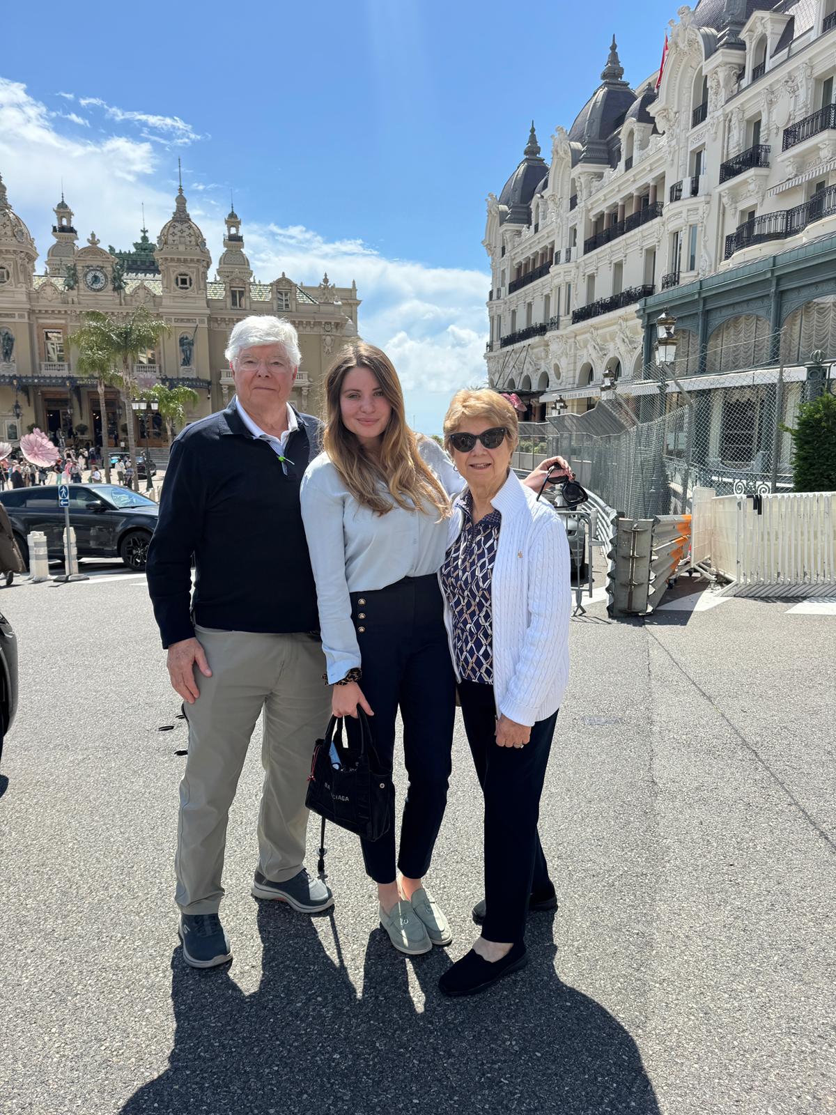 Tour guests in front of the Monte Carlo Casino and Hotel de Paris in Monaco