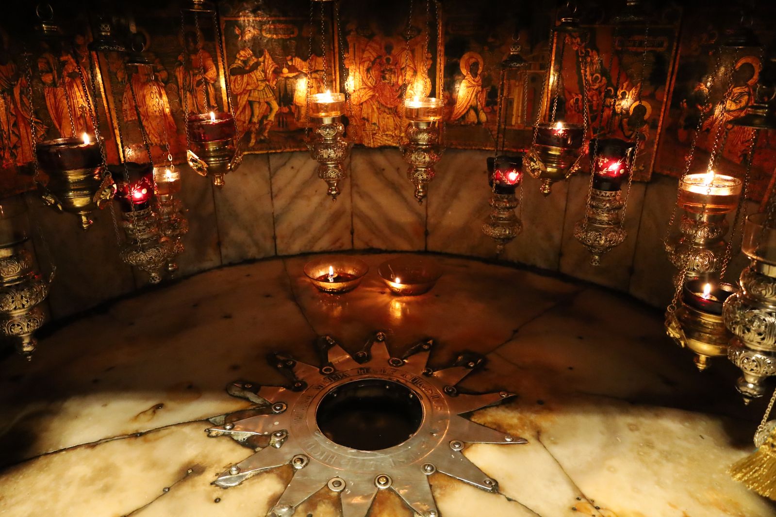 Silver star marking the birthplace of Jesus in the Church of the Nativity, Bethlehem