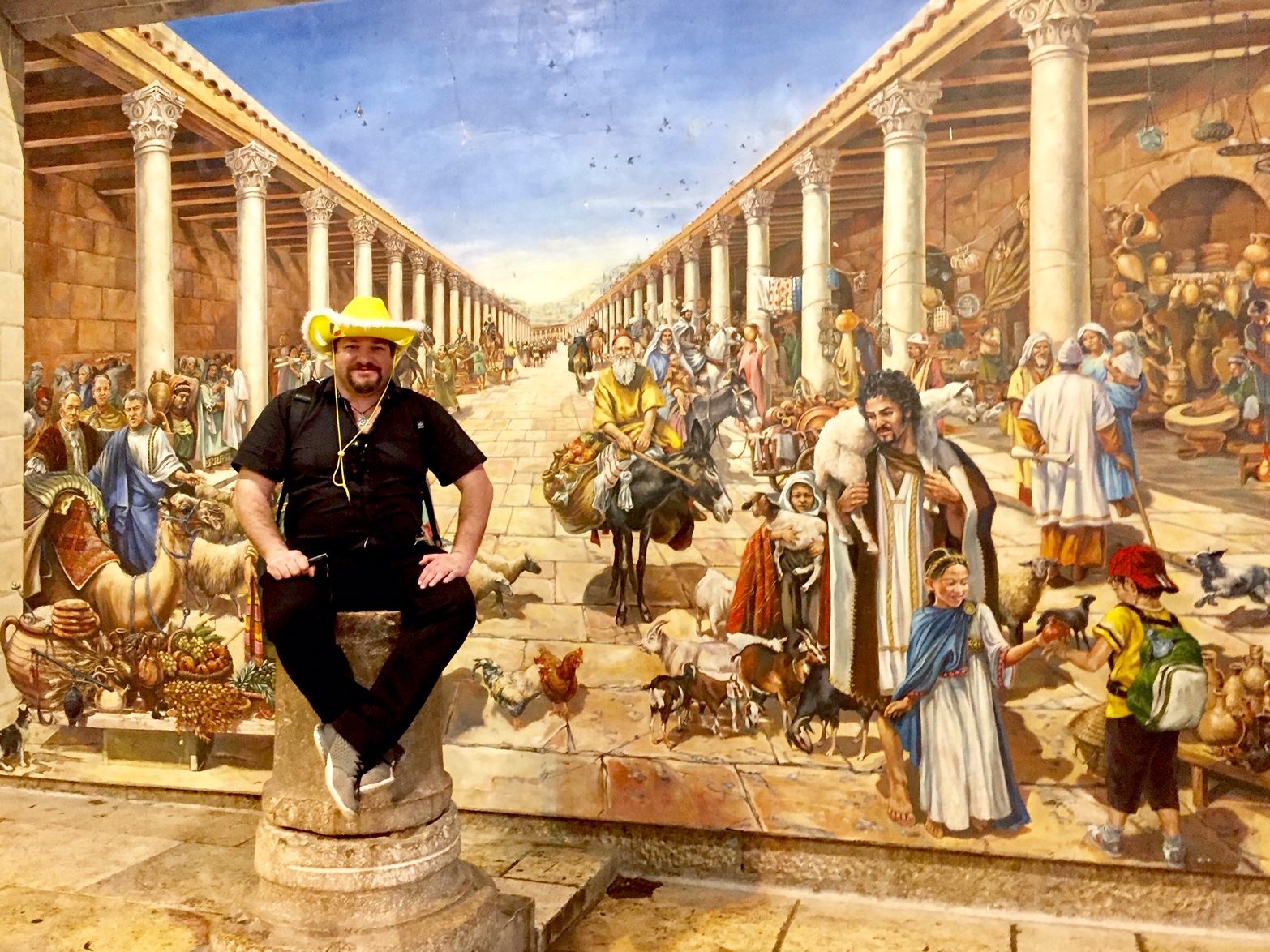 Guide Daniel with the yellow hat at the Cardo in Jerusalem's Old City