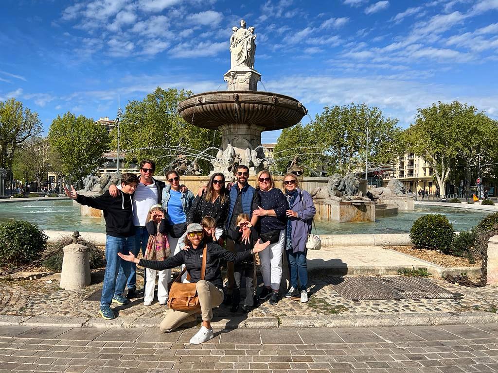 Family group at Fontaine de la Rotonde in Aix-en-Provence