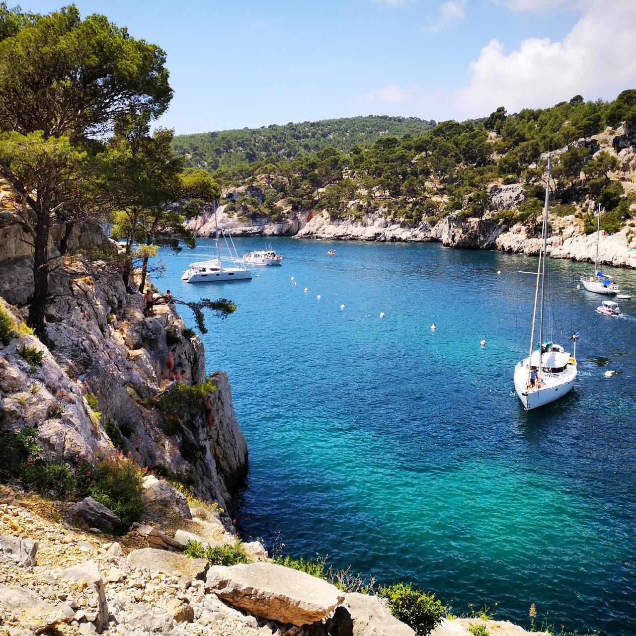 Turquoise waters and sailboats in the Calanques near Cassis