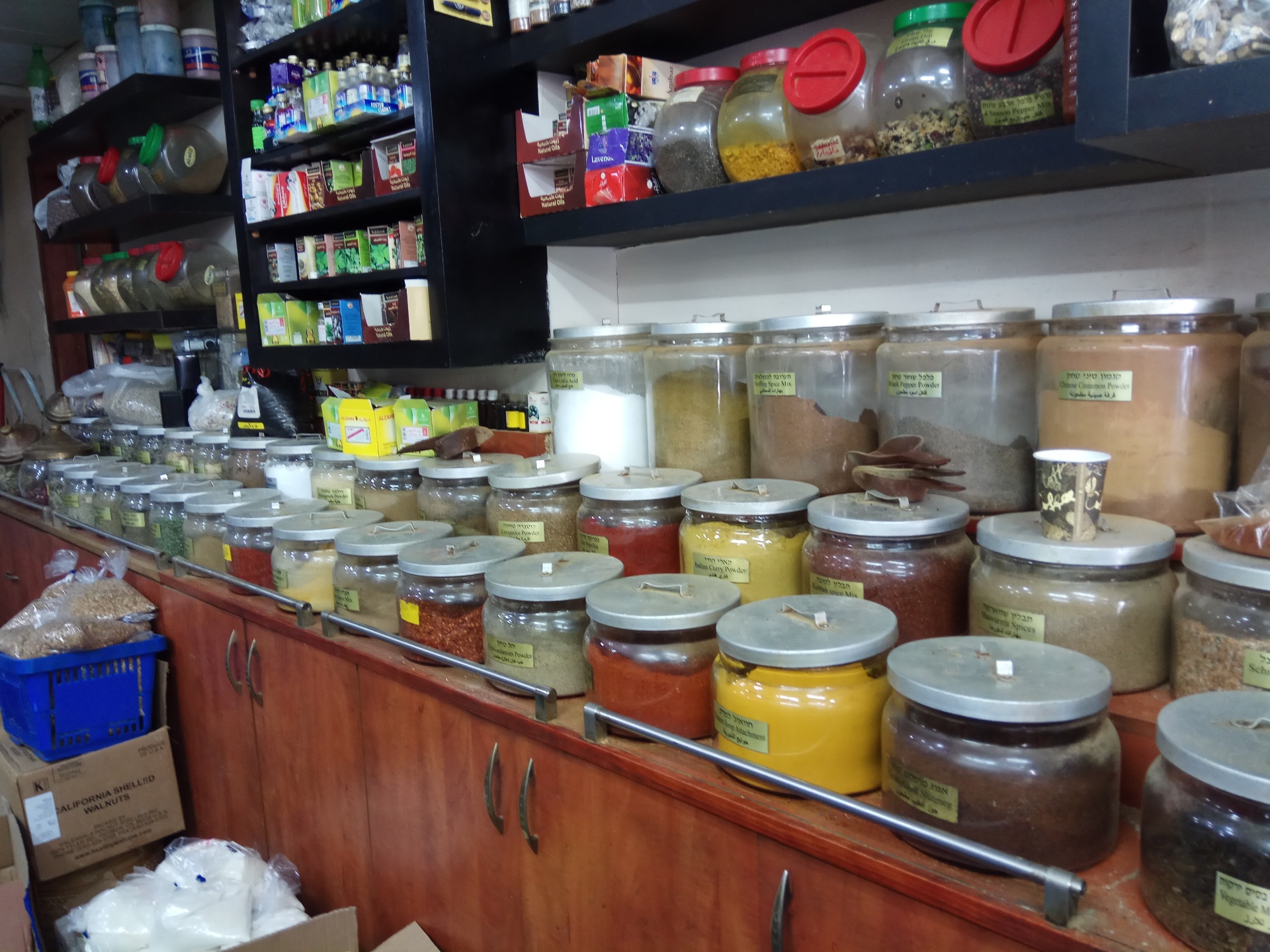 Spice jars at Wadi Nisnas market
