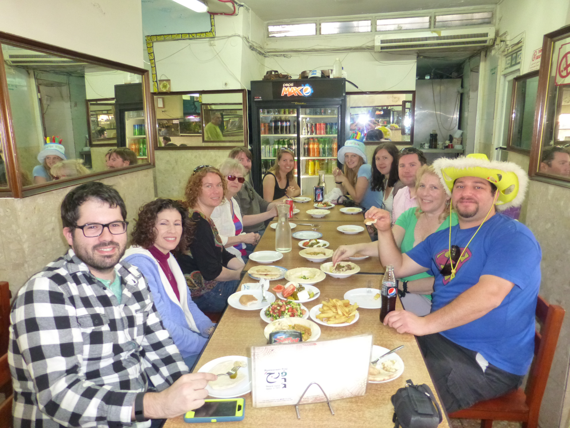 Tour group enjoying local food