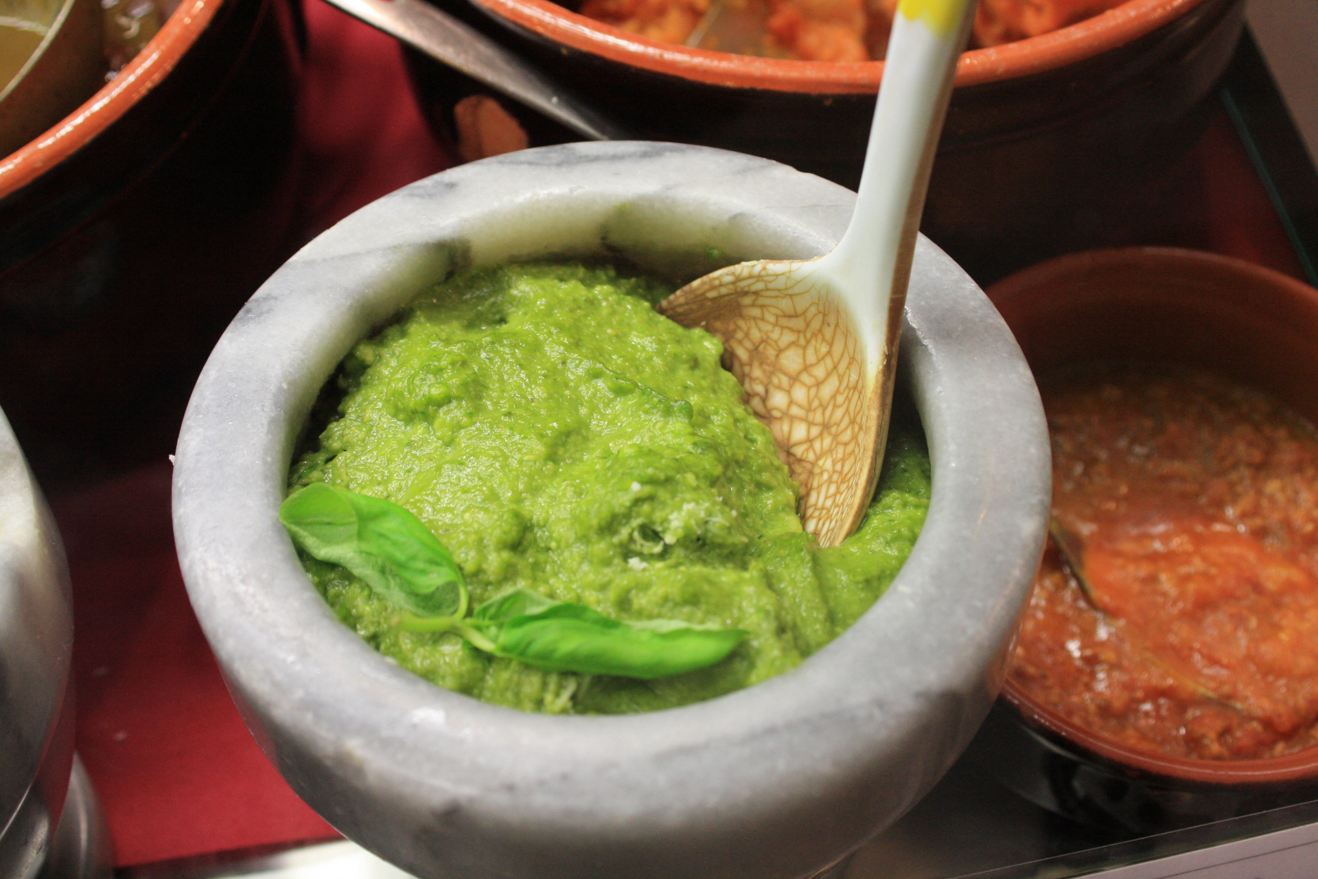 Traditional pesto in marble mortar