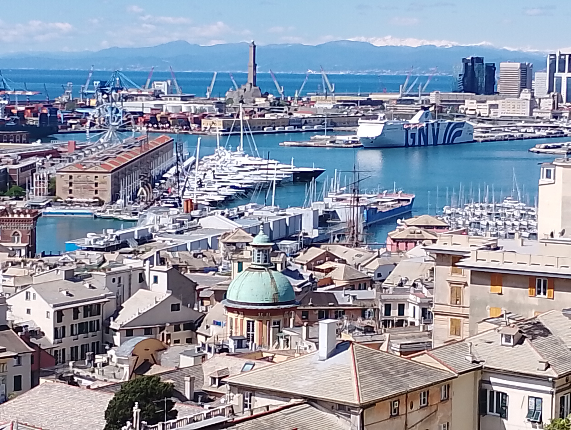 Genoa Old Port panorama with ships