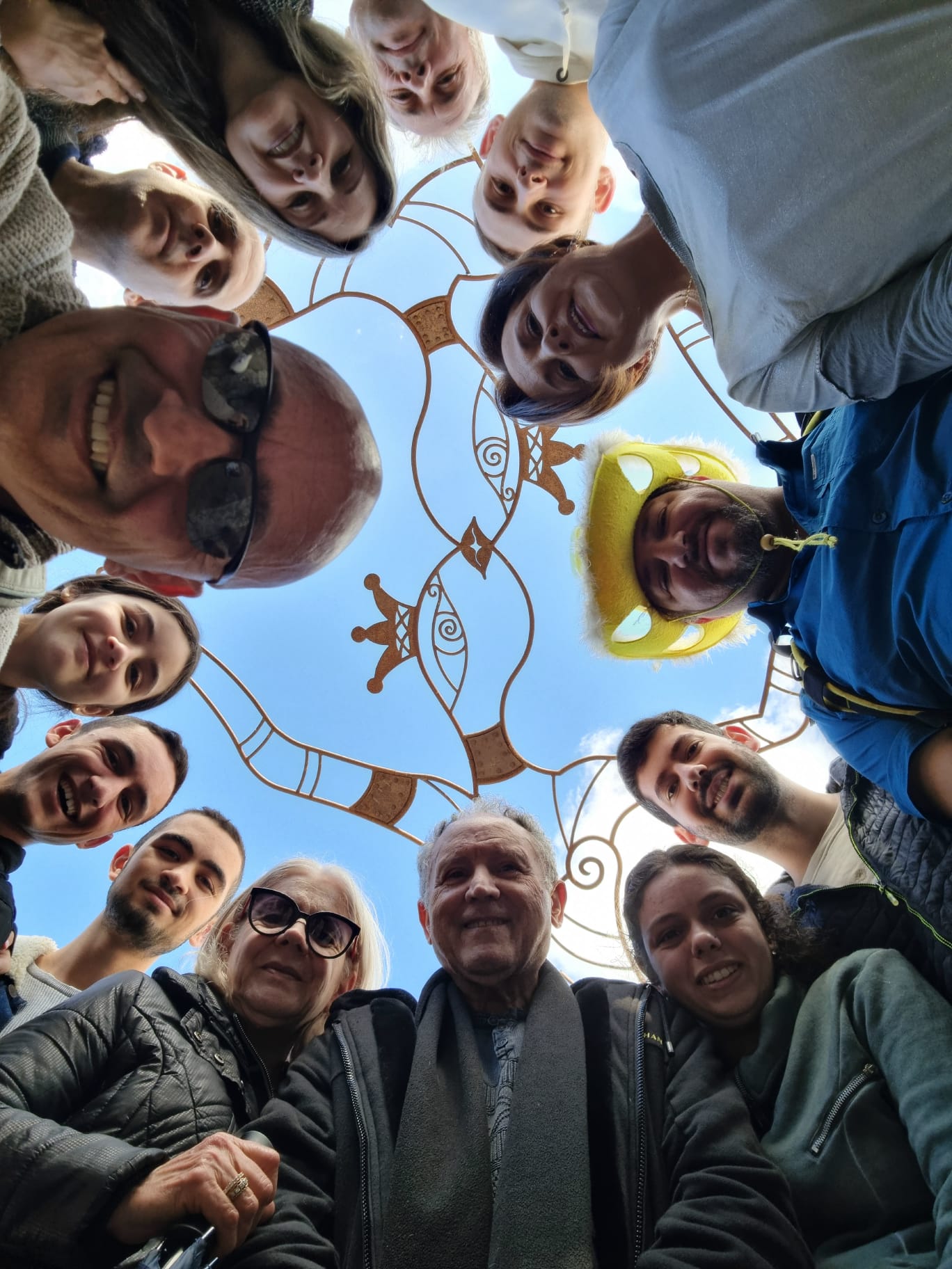 Tour group fun photo with street art