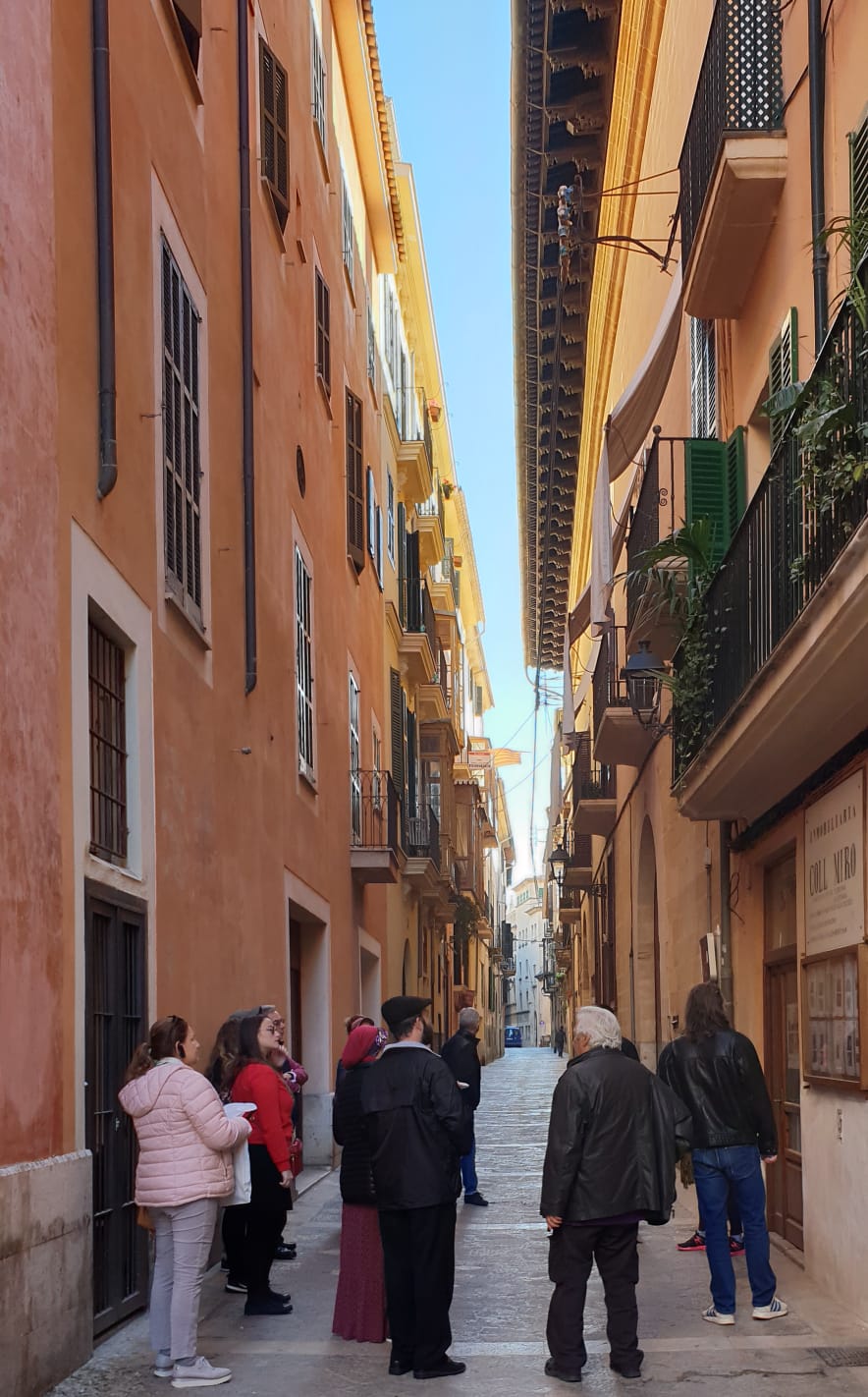 Walking tour through a narrow Old Town street in Palma