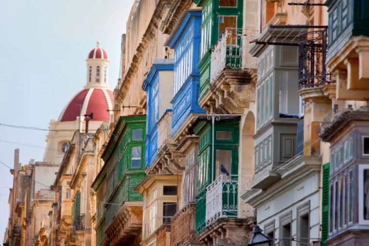 Colorful traditional balconies in Valletta