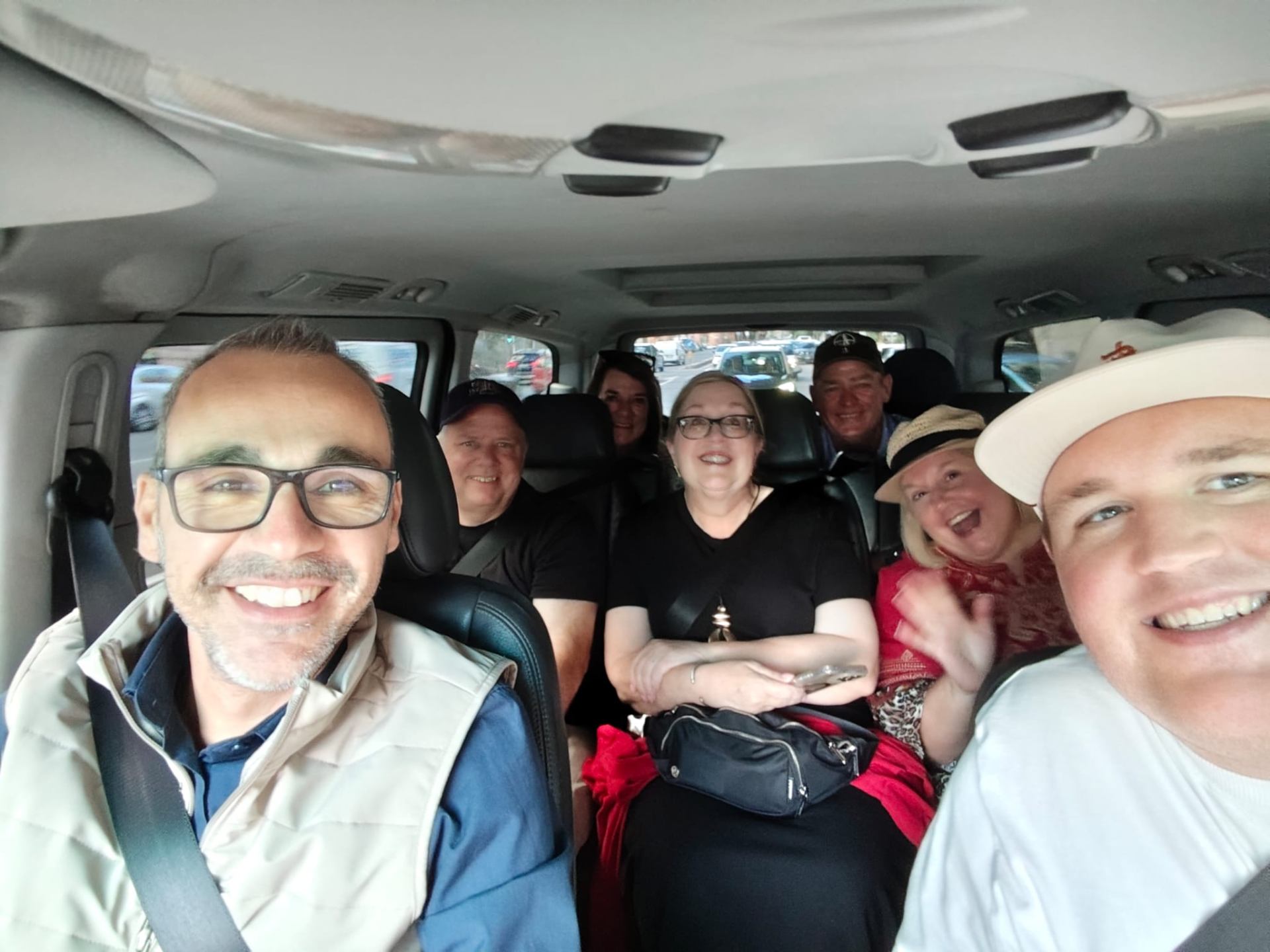 Tour group selfie in the van