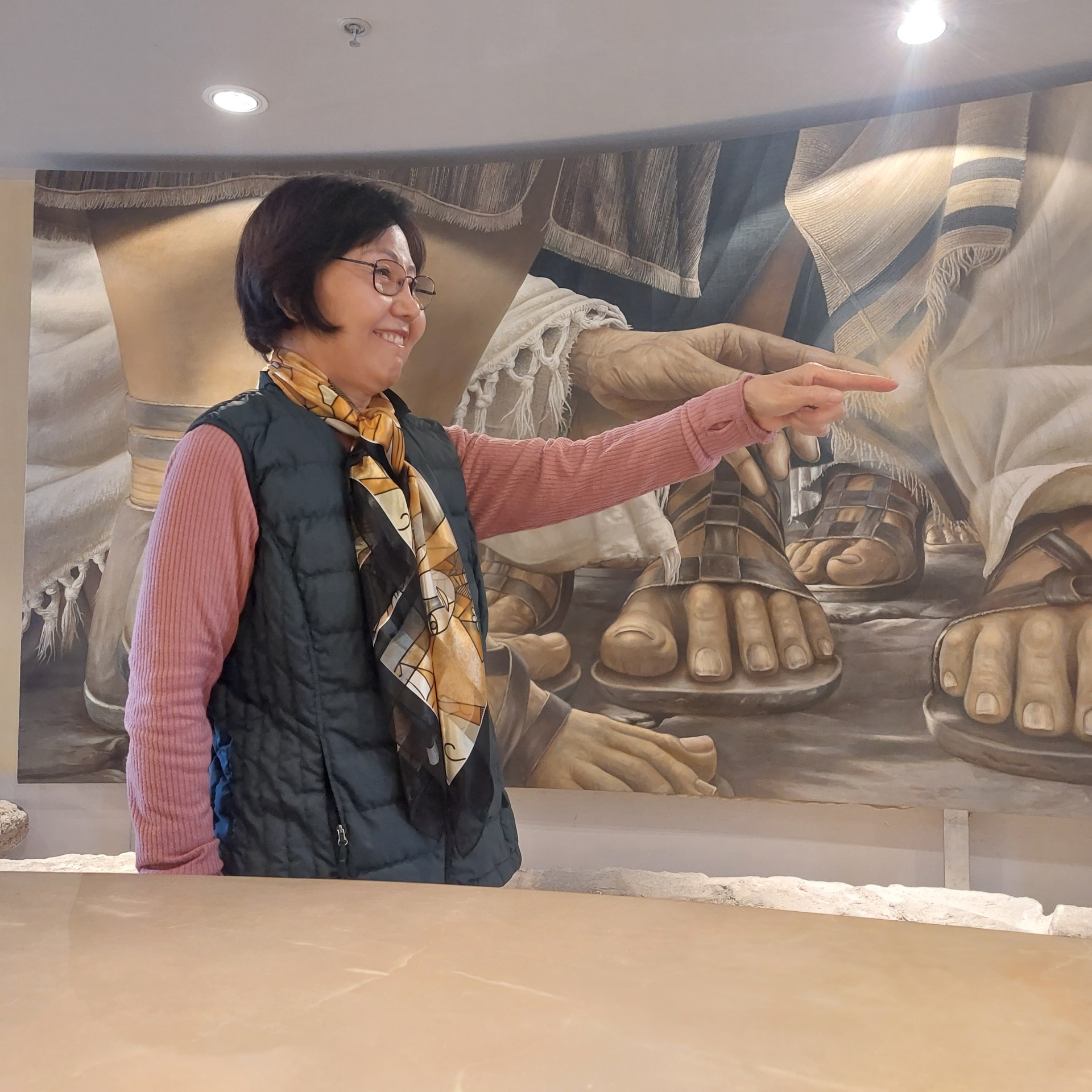 Visitor at Magdala archaeological site