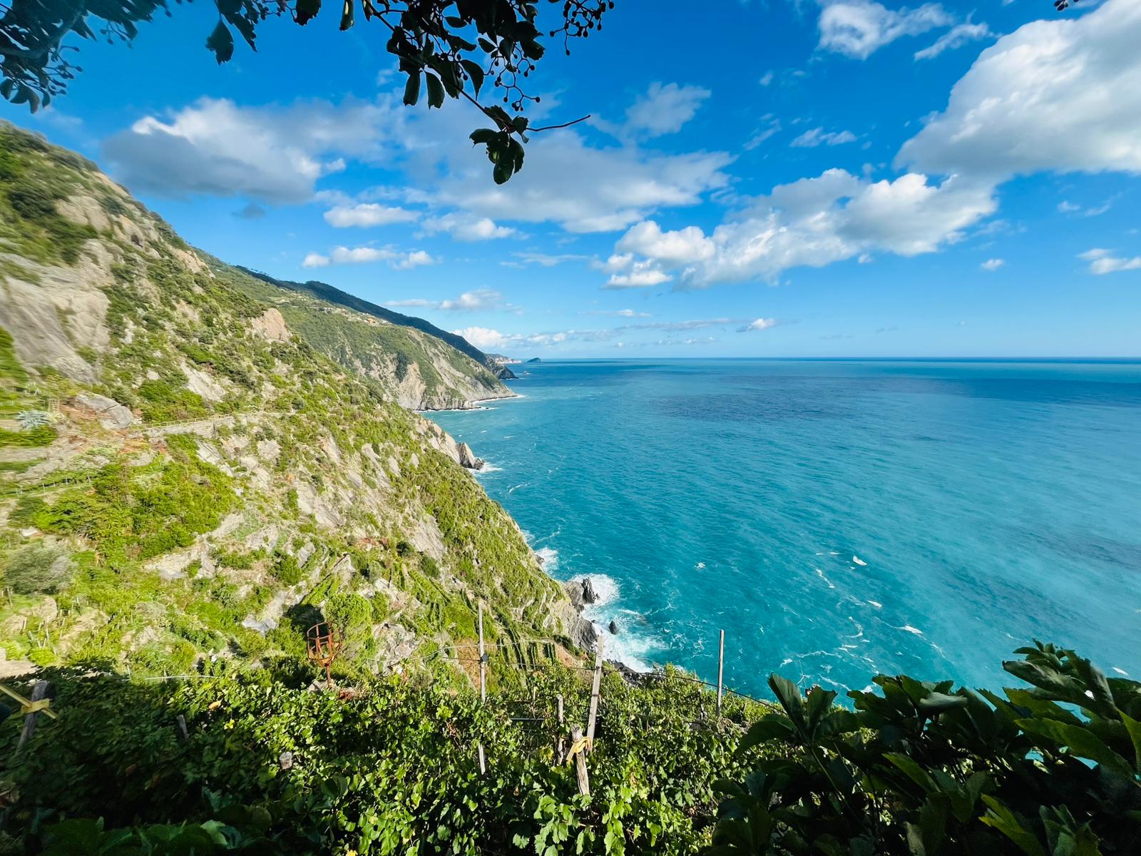Coastal cliffs and turquoise Mediterranean water along the scenic Palms Riviera in Liguria