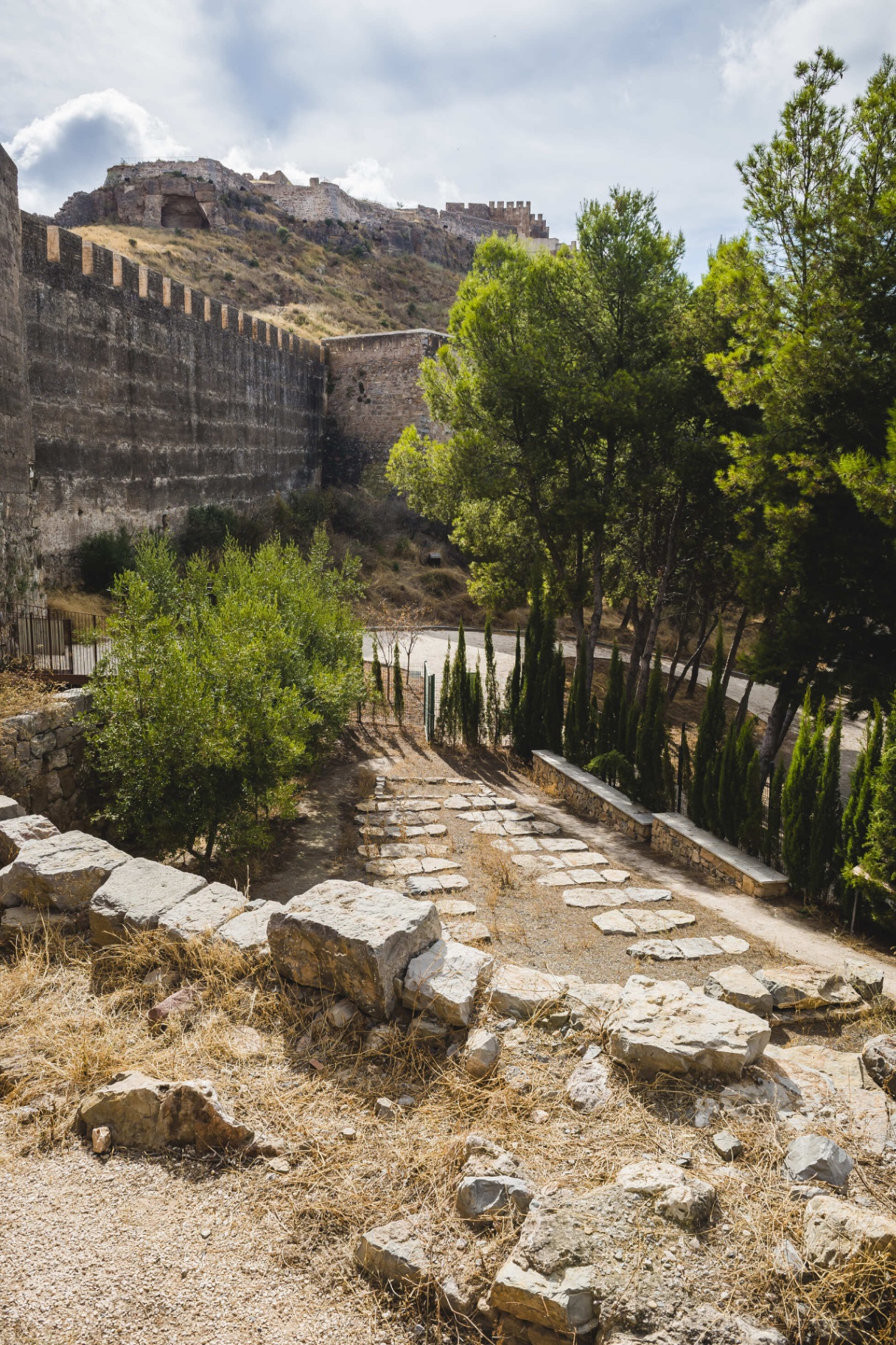 Ancient castle walls and stone path near Sagunto
